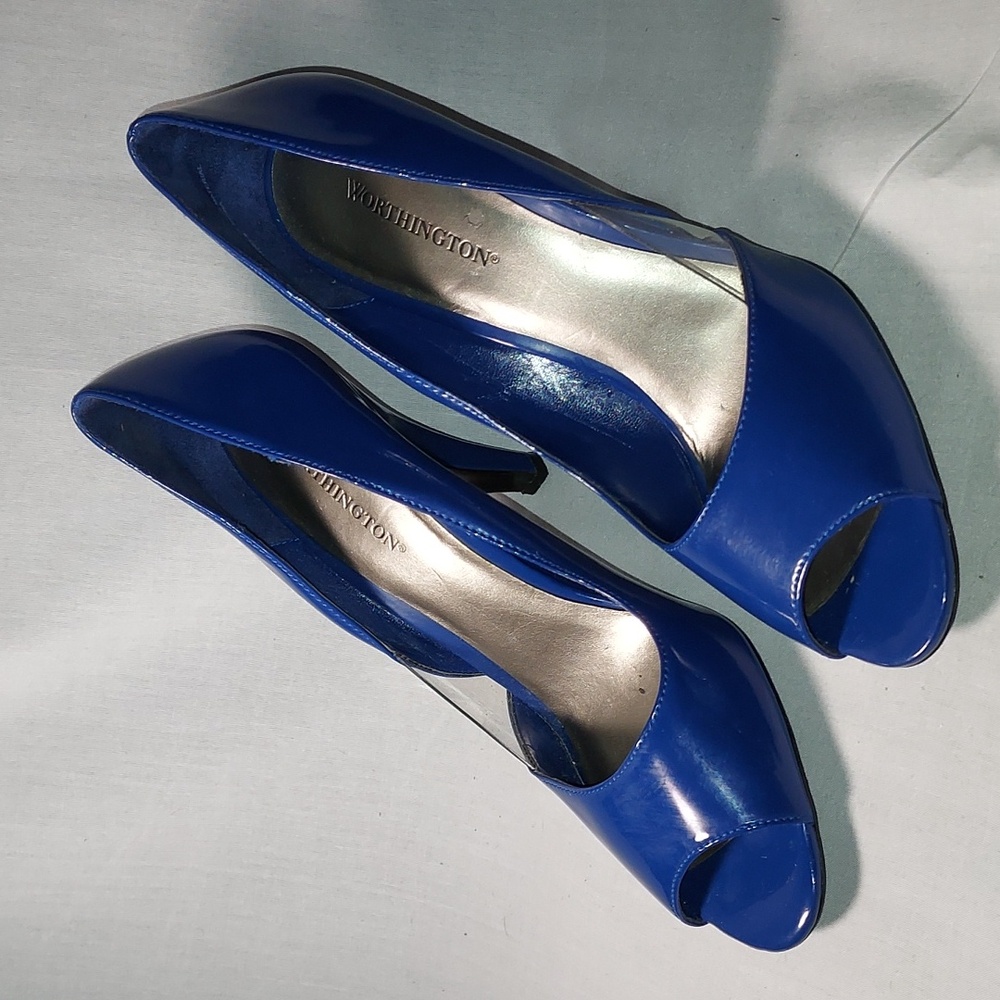 Vintage Worthington Bright Blue Open Toe Women Heel Shoes